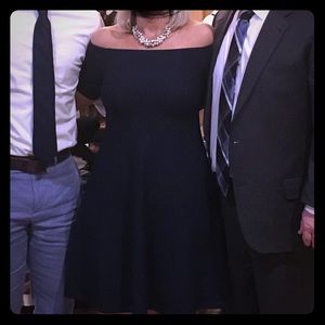 Navy off the shoulder fit & flare MK dress